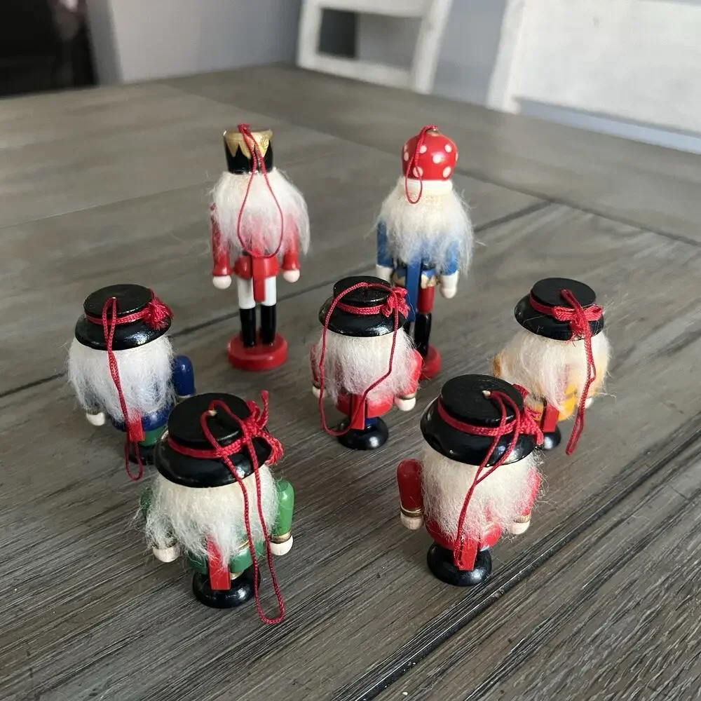 7 Vintage Wooden Nutcracker Hand Painted Ornaments 2 - 4” And 5 - 2.5”